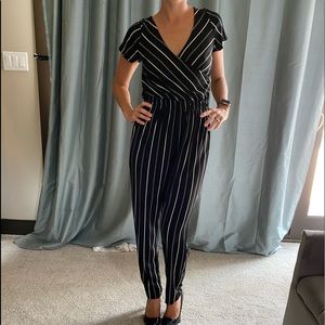 Express black and white stripped romper